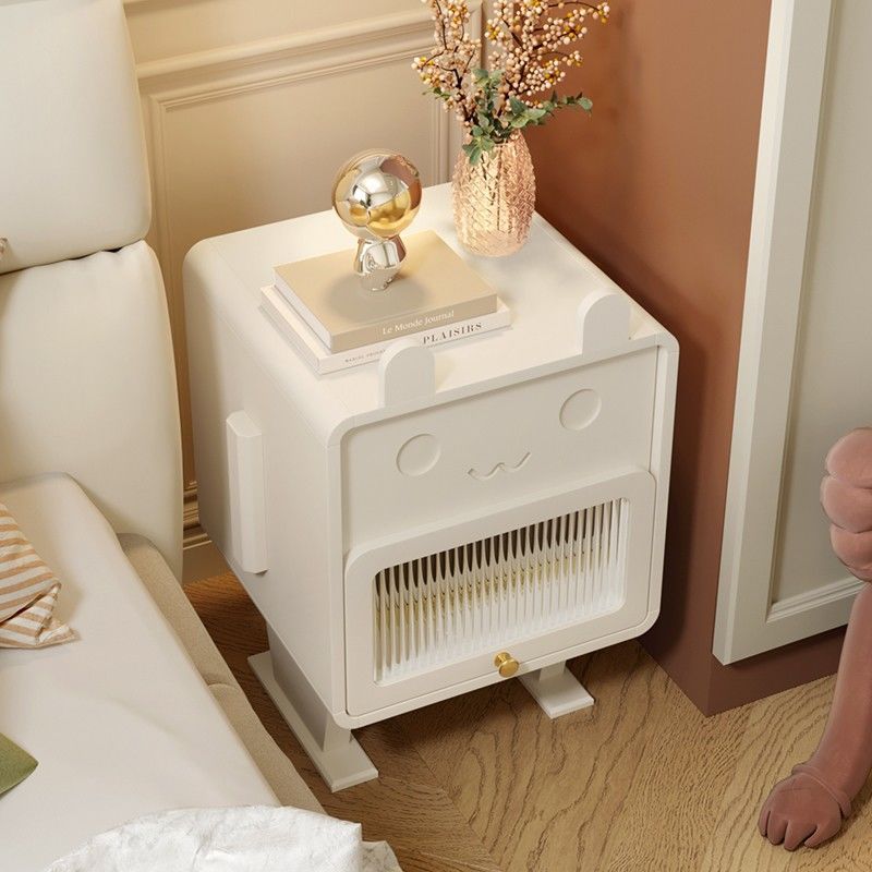 Contemporary Creative Medium-Density Fiberboard Metal Glass Bunny-Shaped Nightstand With 1 Drawer For Bedroom