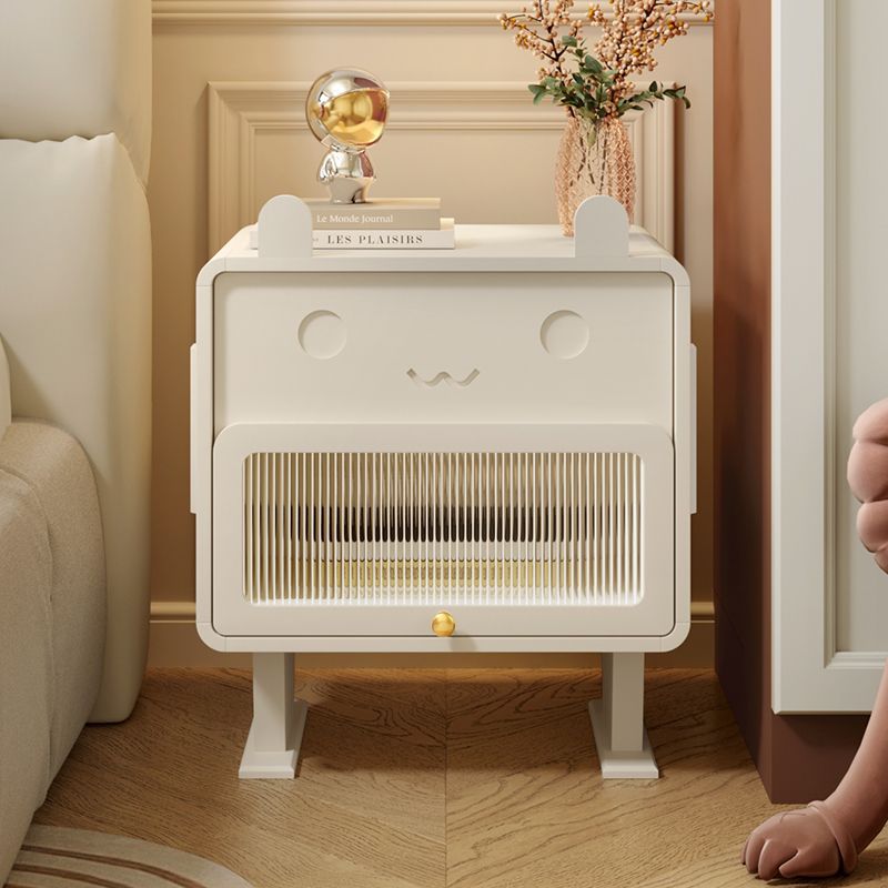 Contemporary Creative Medium-Density Fiberboard Metal Glass Bunny-Shaped Nightstand With 1 Drawer For Bedroom