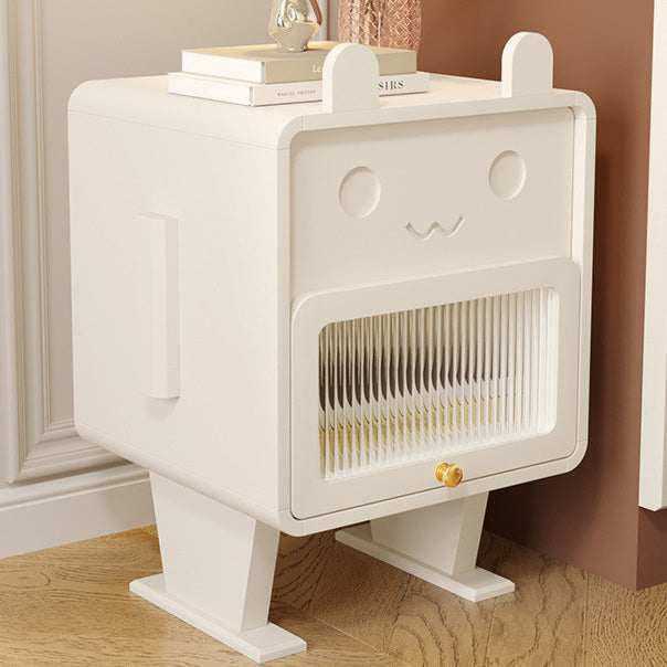 Contemporary Creative Medium-Density Fiberboard Metal Glass Bunny-Shaped Nightstand With 1 Drawer For Bedroom