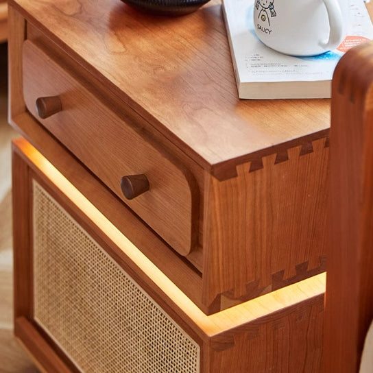 Modern Minimalist Cherry Wood Metal Robot-Shaped Nightstand With 2 Drawers For Bedroom