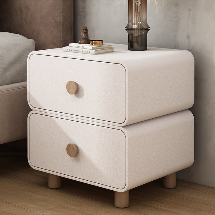 Traditional French Medium-Density Fiberboard Solid Wood Leather Rounded Nightstand With 2 Drawers For Bedroom
