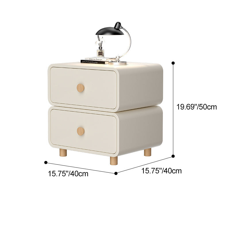 Traditional French Medium-Density Fiberboard Solid Wood Leather Rounded Nightstand With 2 Drawers For Bedroom