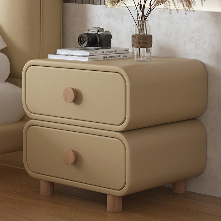 Traditional French Medium-Density Fiberboard Solid Wood Leather Rounded Nightstand With 2 Drawers For Bedroom