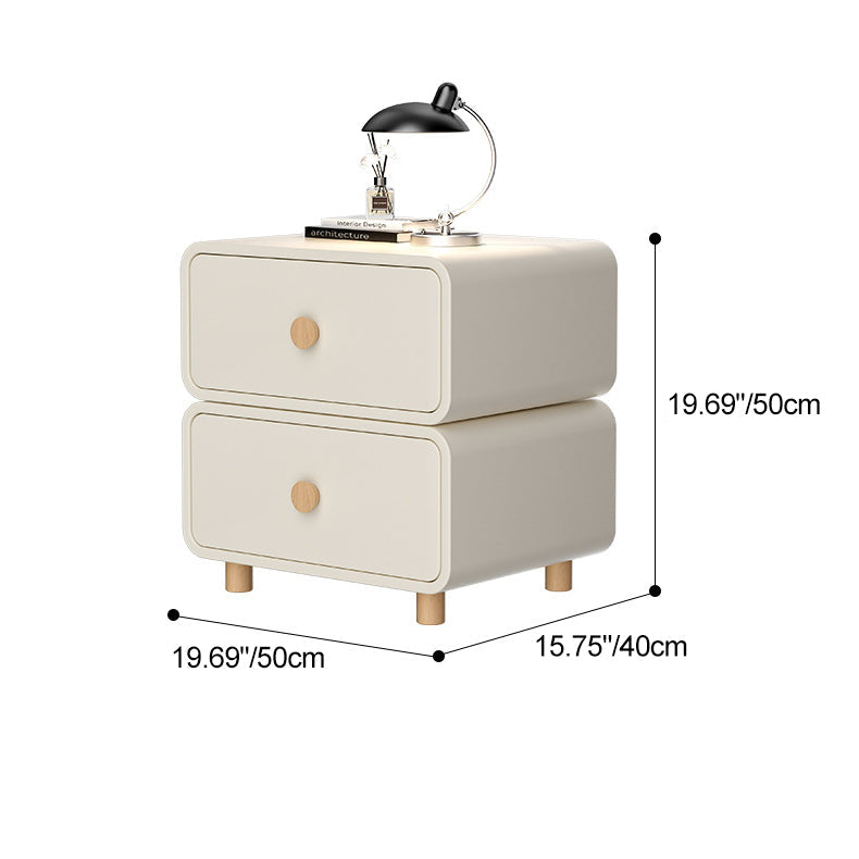 Traditional French Medium-Density Fiberboard Solid Wood Leather Rounded Nightstand With 2 Drawers For Bedroom