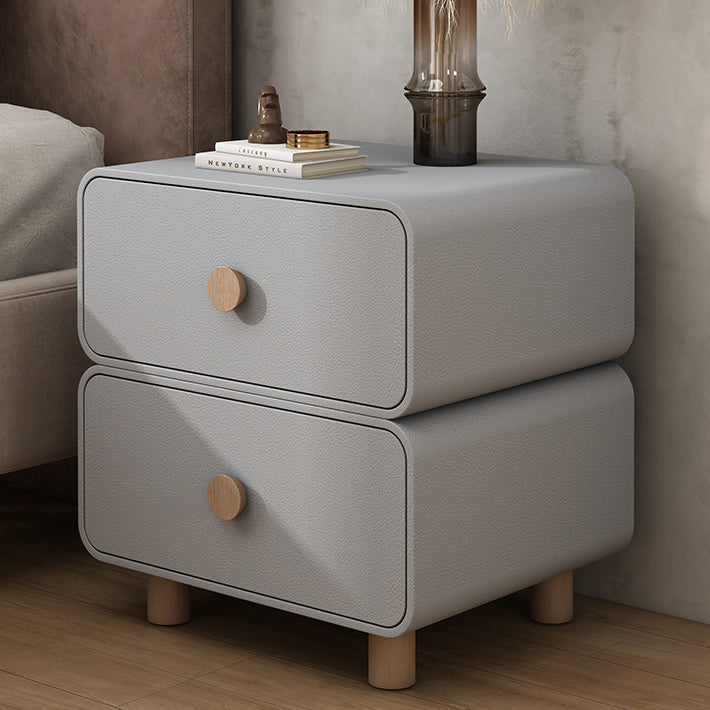 Traditional French Medium-Density Fiberboard Solid Wood Leather Rounded Nightstand With 2 Drawers For Bedroom