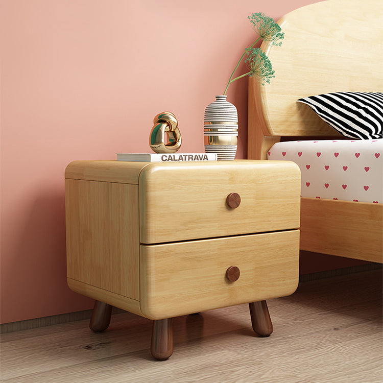 Contemporary Creative Solid Wood Rounded Cylinder Nightstand With 1/2 Drawers For Bedroom