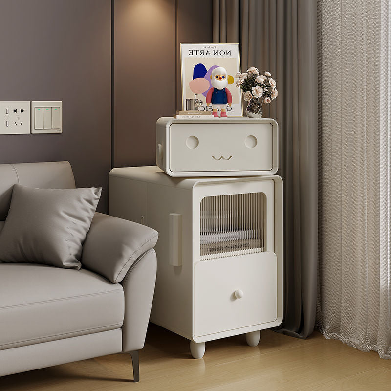 Contemporary Creative Solid Wood & Metal Oval Robot Side Table With 2 Drawers For Living Room & Bedroom