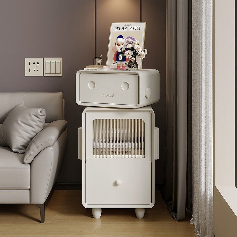 Contemporary Creative Solid Wood & Metal Oval Robot Side Table With 2 Drawers For Living Room & Bedroom