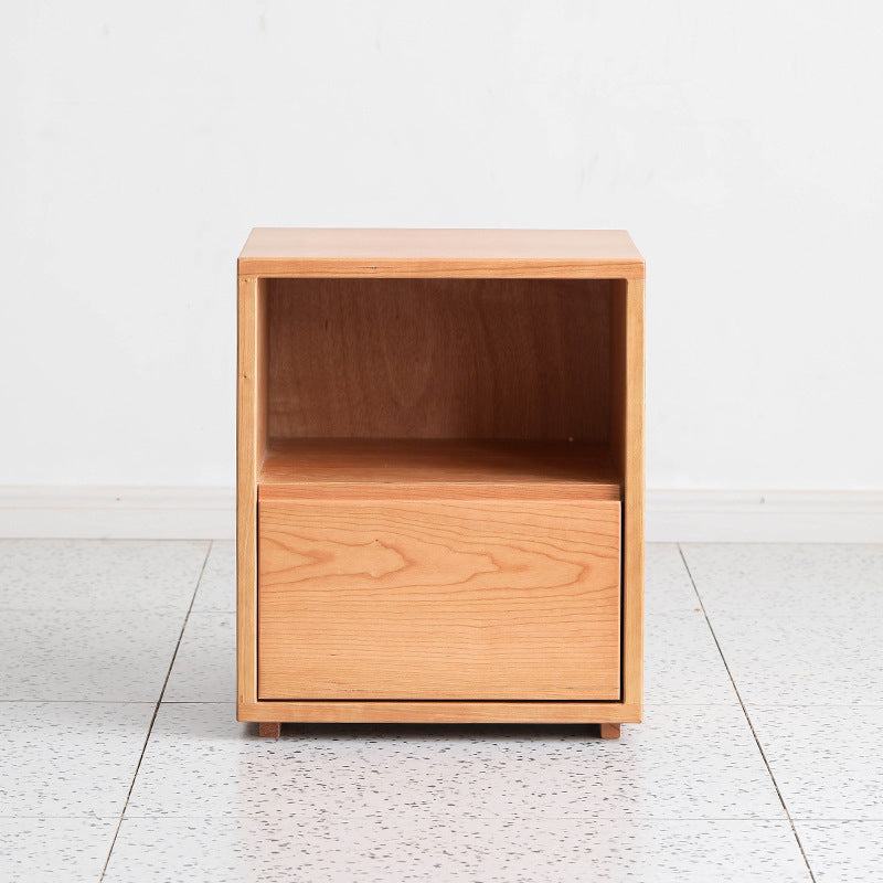 Traditional Japanese Red Oak & Black Walnut Square Nightstand With 1 Drawer For Bedroom