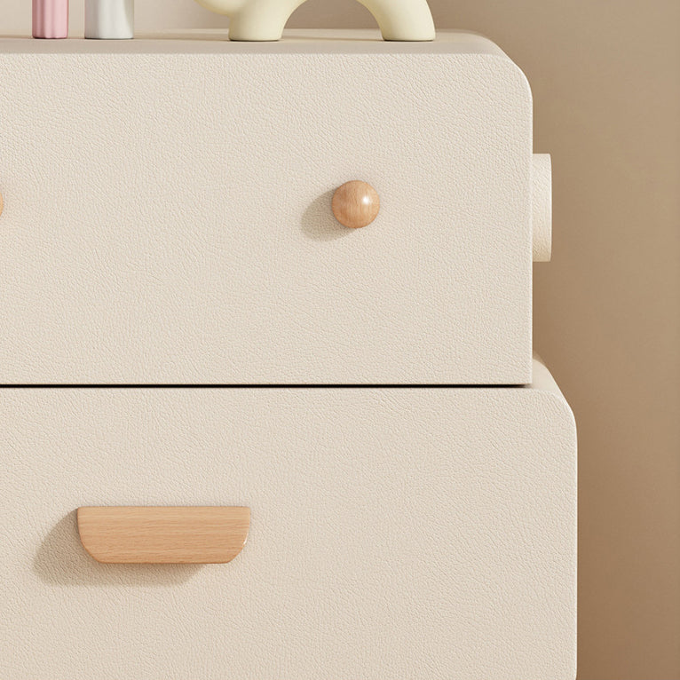 Contemporary Creative Faux Leather Solid Wood Curved Square Nightstand 2-Drawer For Bedroom