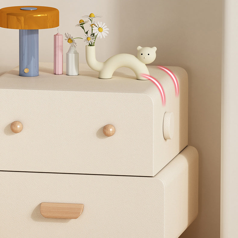 Contemporary Creative Faux Leather Solid Wood Curved Square Nightstand 2-Drawer For Bedroom