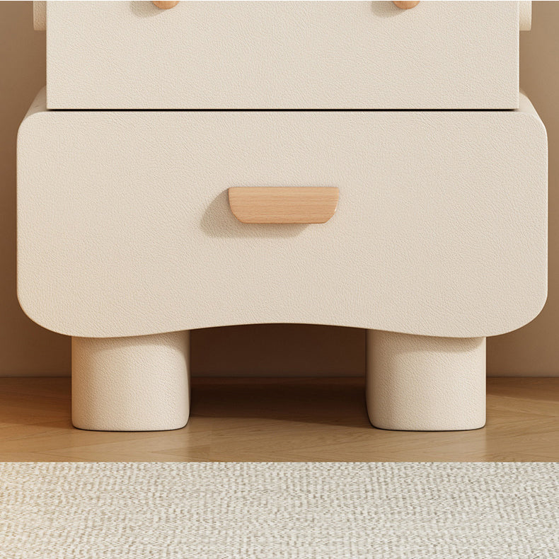 Contemporary Creative Faux Leather Solid Wood Curved Square Nightstand 2-Drawer For Bedroom