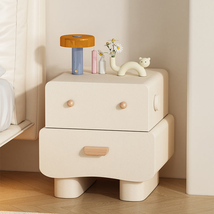 Contemporary Creative Faux Leather Solid Wood Curved Square Nightstand 2-Drawer For Bedroom