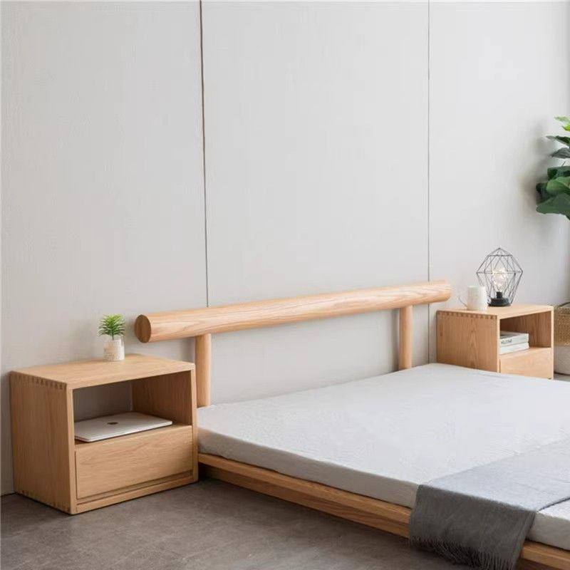 Traditional Japanese Solid Wood Rounded Square Nightstand 1-Drawer For Bedroom