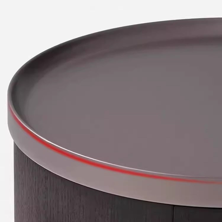 Modern Minimalist Solid Wood Metal Round Cylindrical Nightstand With 2 Drawers For Bedroom