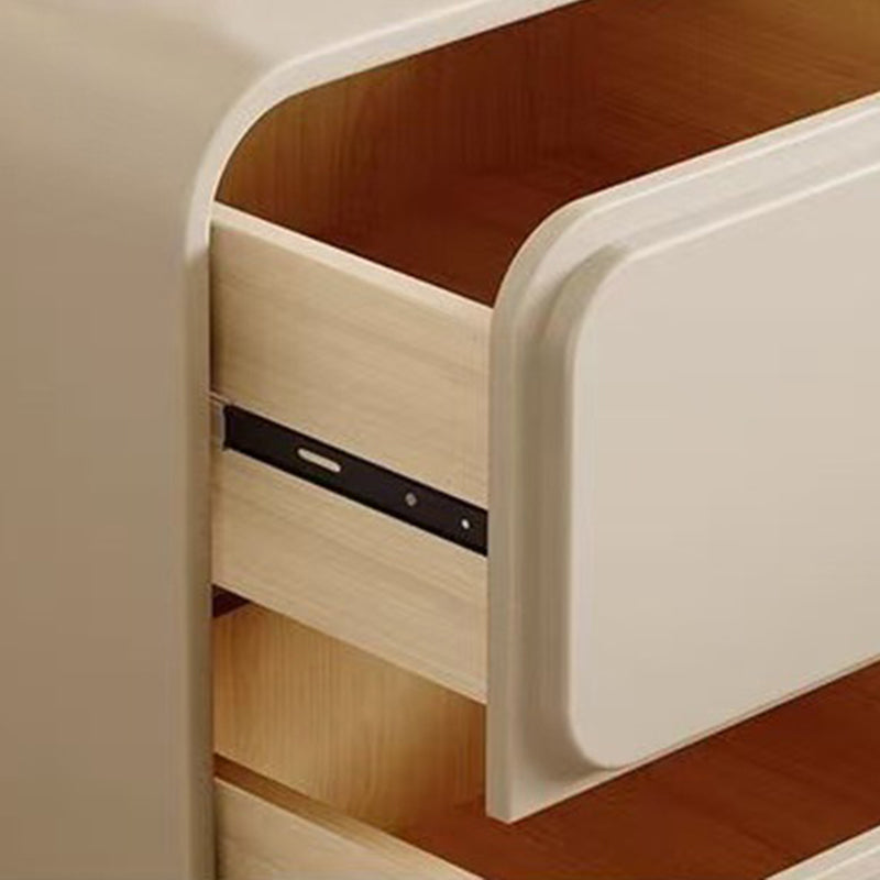 Modern Minimalist Pine Faux Leather Rounded Rectangle Nightstand 2-Drawer For Bedroom