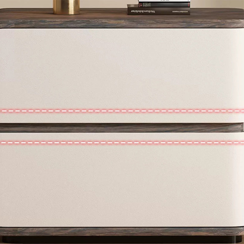 Contemporary Creative Solid Wood Faux Leather Curved Square Nightstand 2-Drawer For Bedroom