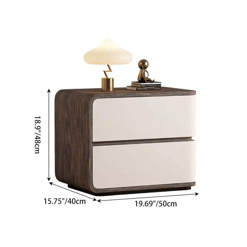 Contemporary Creative Solid Wood Faux Leather Curved Square Nightstand 2-Drawer For Bedroom