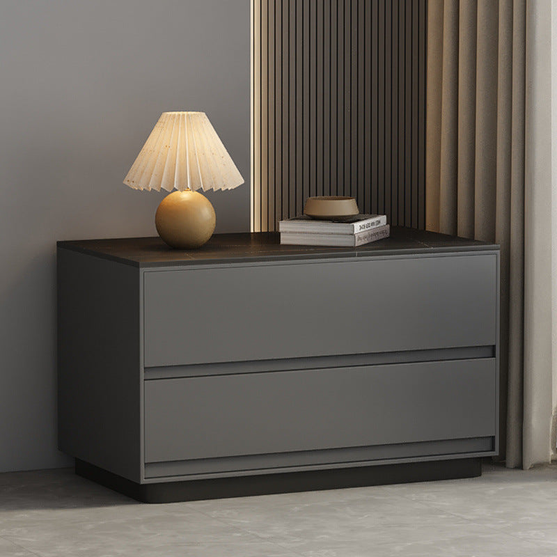 Modern Minimalist Sintered Stone Microfiber Leather Wood Rectangular Nightstand 2-Drawer For Bedroom