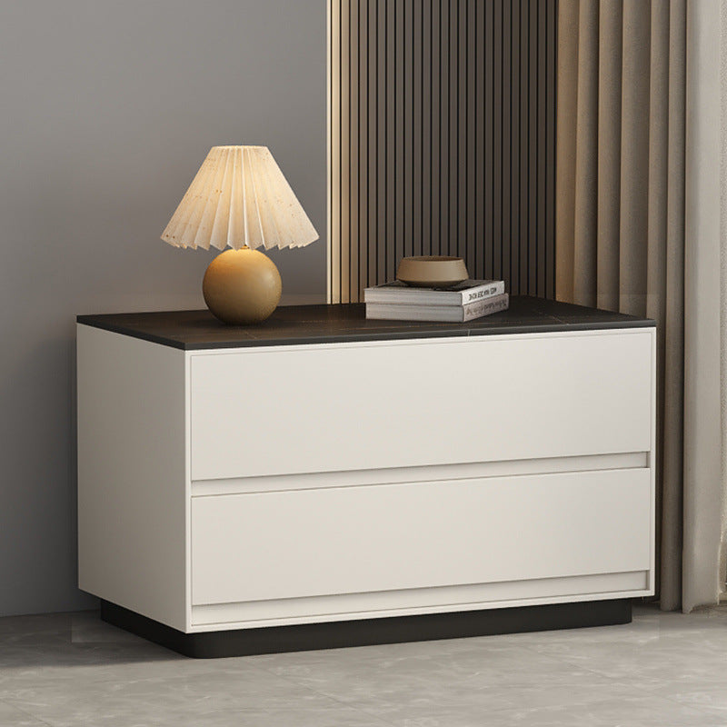Modern Minimalist Sintered Stone Microfiber Leather Wood Rectangular Nightstand 2-Drawer For Bedroom