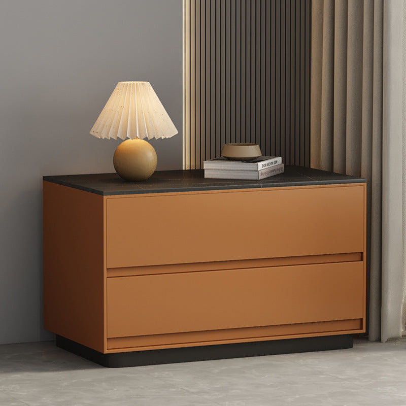 Modern Minimalist Sintered Stone Microfiber Leather Wood Rectangular Nightstand 2-Drawer For Bedroom