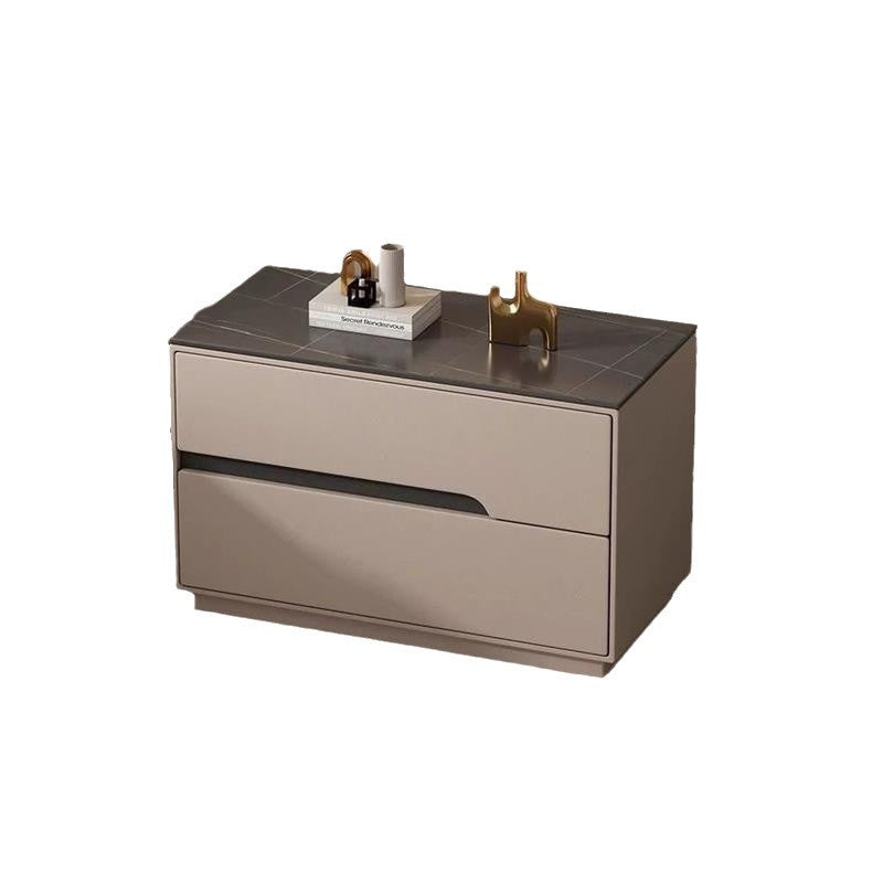 Modern Luxury Sintered Stone Microfiber Leather Solid Wood Rectangular Nightstand 2-Drawer For Bedroom