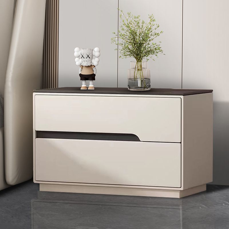 Modern Luxury Sintered Stone Microfiber Leather Solid Wood Rectangular Nightstand 2-Drawer For Bedroom