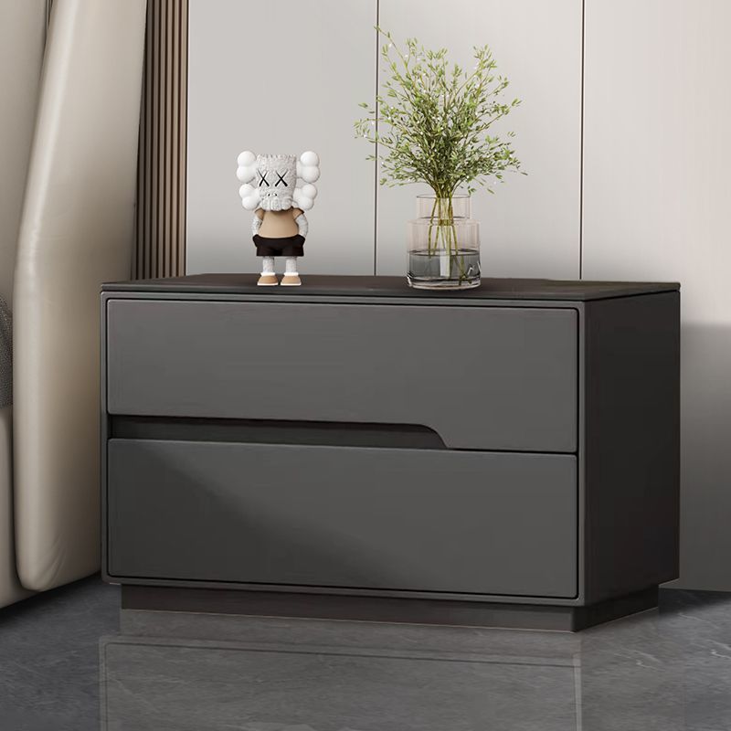 Modern Luxury Sintered Stone Microfiber Leather Solid Wood Rectangular Nightstand 2-Drawer For Bedroom