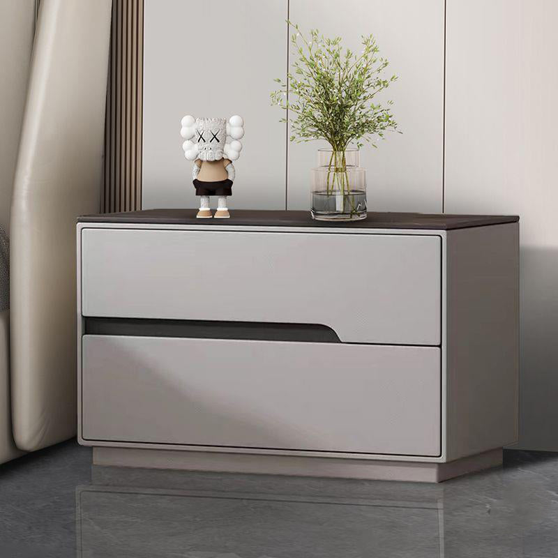 Modern Luxury Sintered Stone Microfiber Leather Solid Wood Rectangular Nightstand 2-Drawer For Bedroom