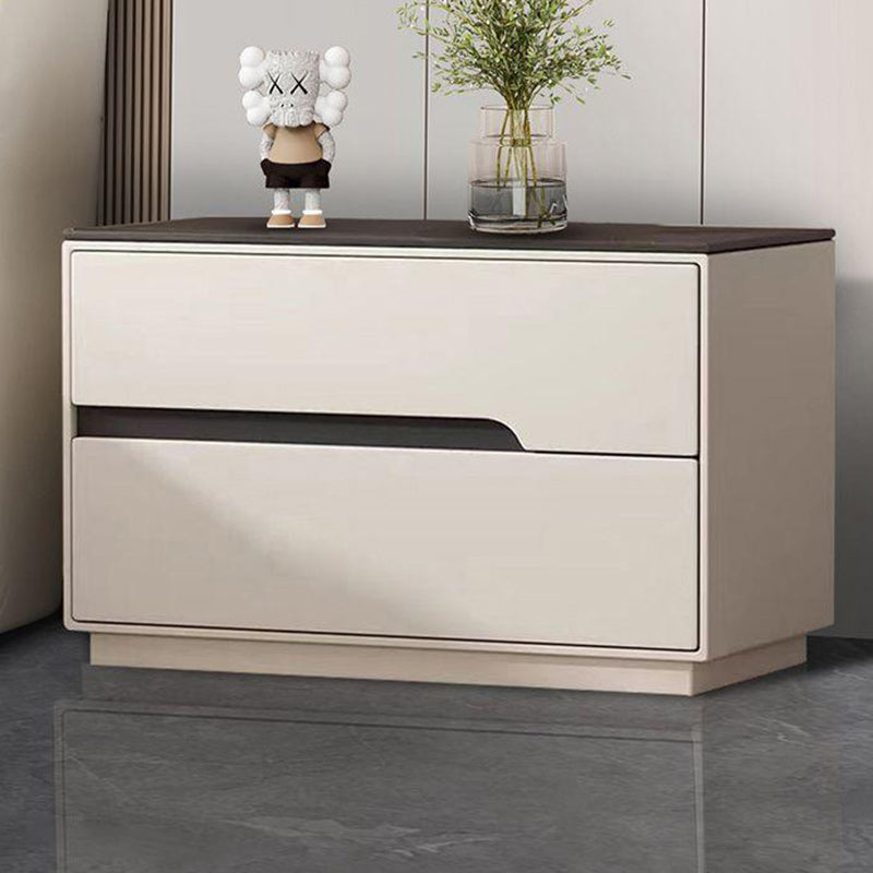 Modern Luxury Sintered Stone Microfiber Leather Solid Wood Rectangular Nightstand 2-Drawer For Bedroom