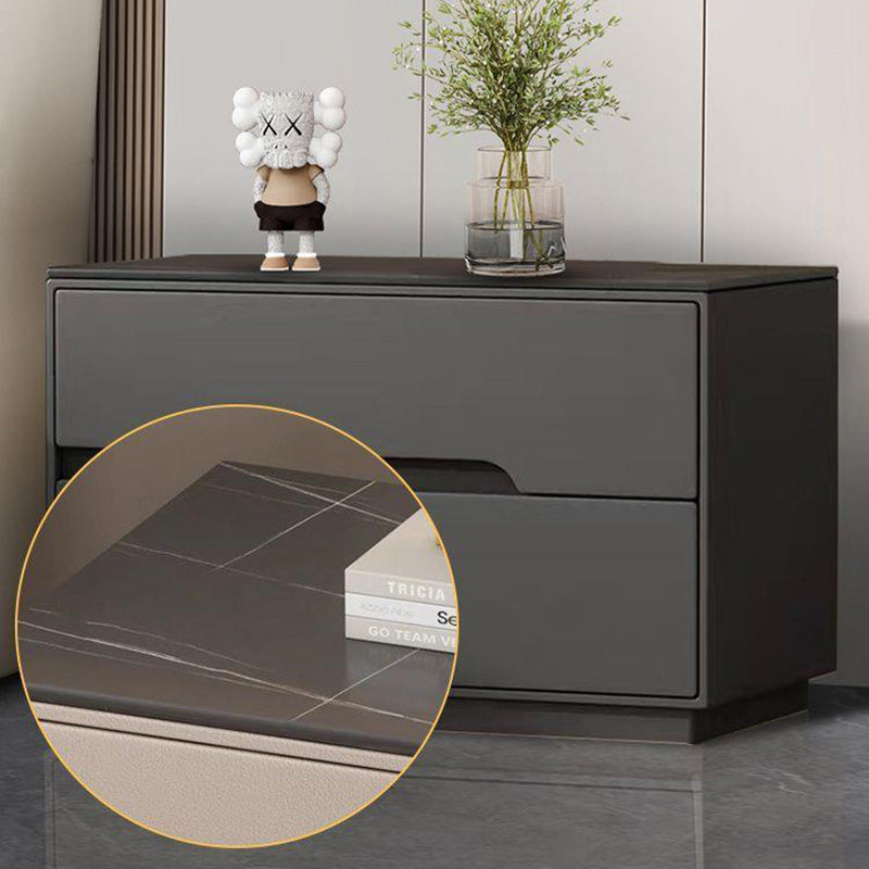 Modern Luxury Sintered Stone Microfiber Leather Solid Wood Rectangular Nightstand 2-Drawer For Bedroom