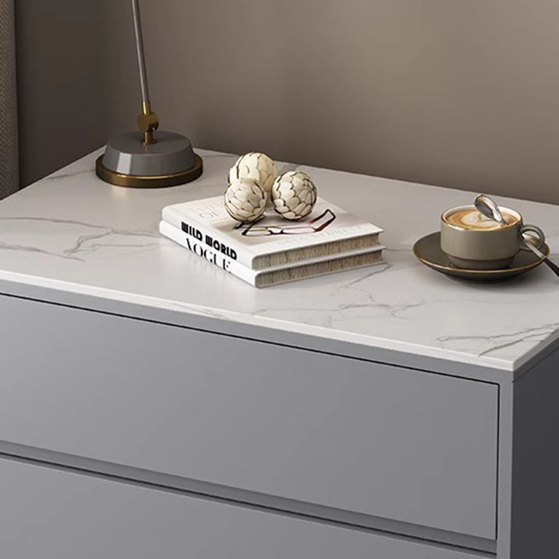 Modern Minimalist Solid Wood Sintered Stone Rectangular Nightstand With 2 Drawers For Bedroom