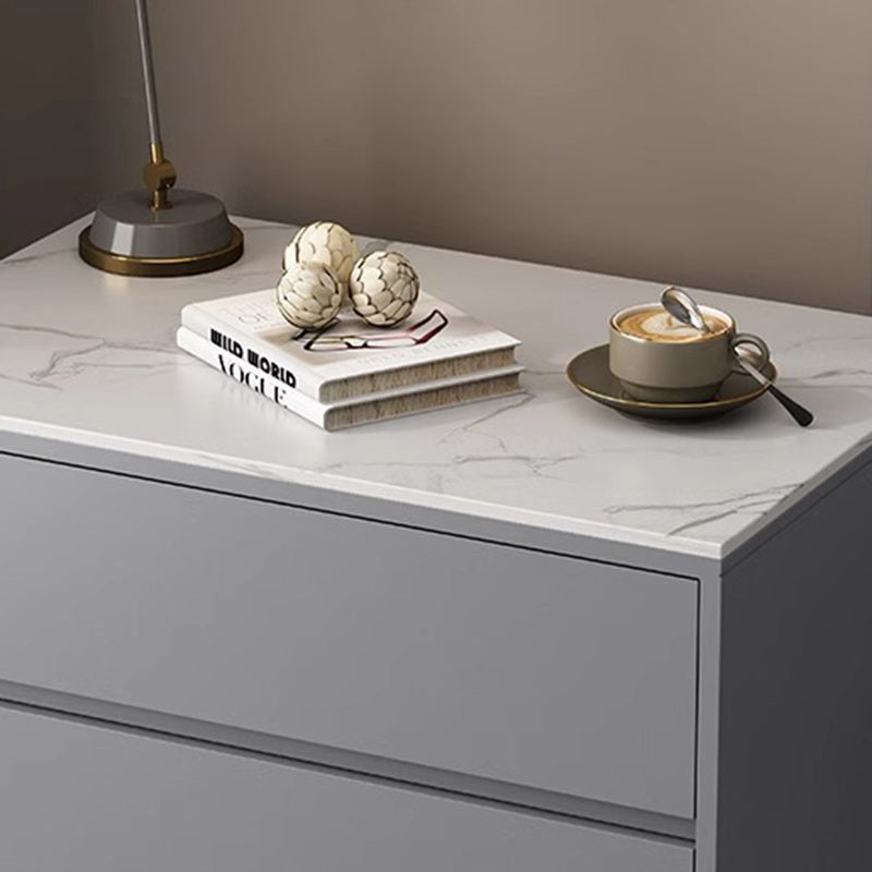 Modern Minimalist Solid Wood Sintered Stone Rectangular Nightstand With 2 Drawers For Bedroom