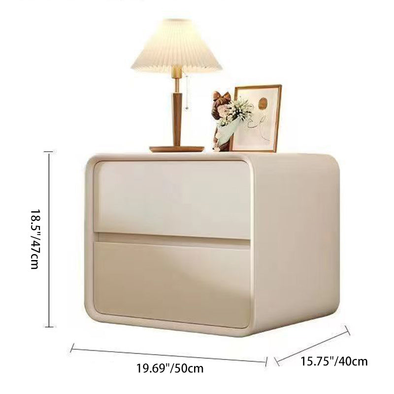 Modern Minimalist Faux Leather Solid Wood Rounded Rectangular Nightstand 2-Drawer For Bedroom
