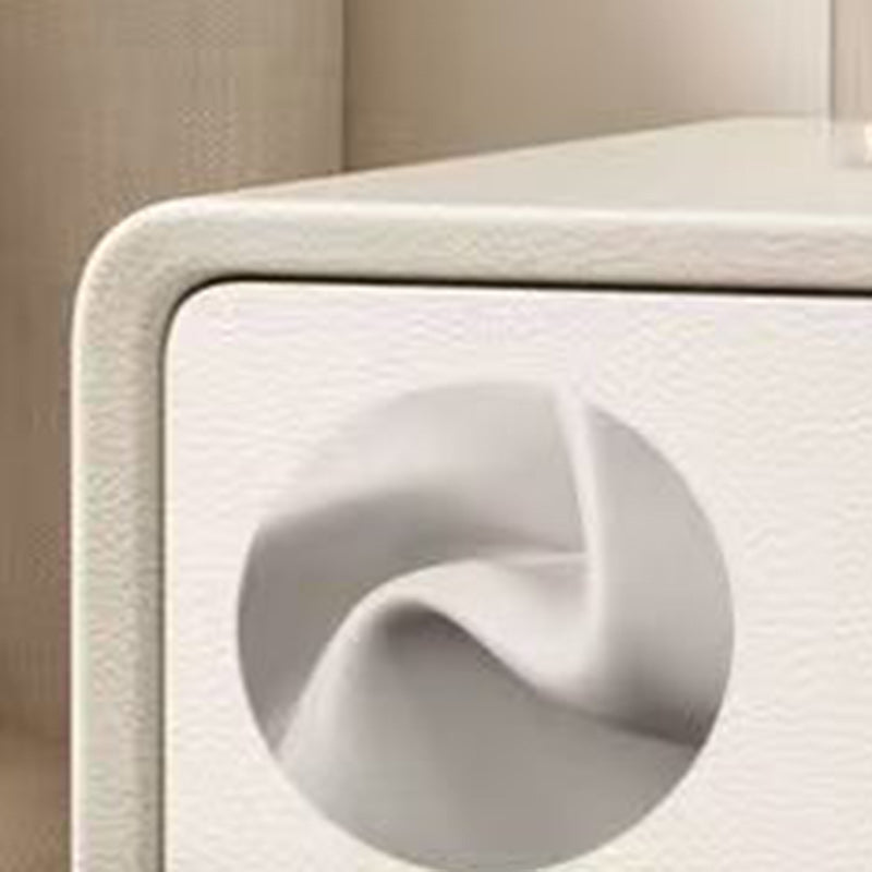 Modern Minimalist Faux Leather Solid Wood Rounded Rectangular Nightstand 2-Drawer For Bedroom