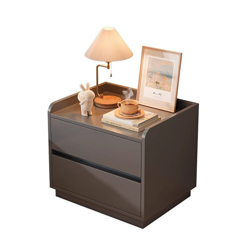 Modern Minimalist Solid Wood Metal Rounded Square Nightstand 2-Drawer For Bedroom