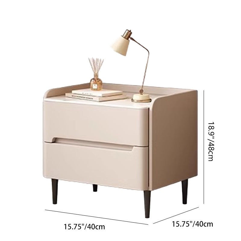 Modern Luxury Sintered Stone Faux Leather Wood Cylindrical Rectangular Nightstand 2-Drawer For Bedroom