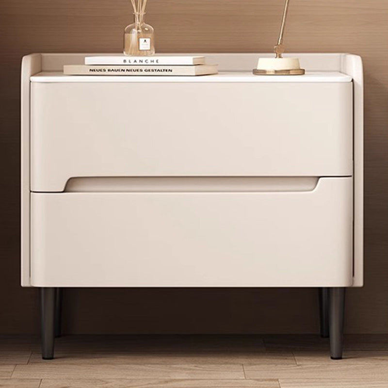 Modern Luxury Sintered Stone Faux Leather Wood Cylindrical Rectangular Nightstand 2-Drawer For Bedroom