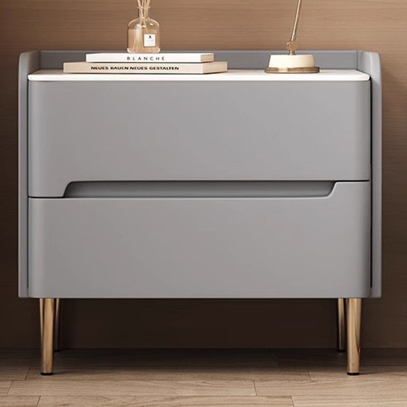 Modern Luxury Sintered Stone Faux Leather Wood Cylindrical Rectangular Nightstand 2-Drawer For Bedroom