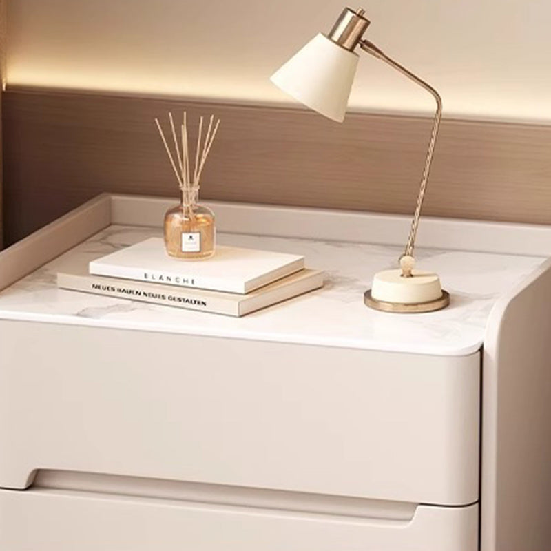 Modern Luxury Sintered Stone Faux Leather Wood Cylindrical Rectangular Nightstand 2-Drawer For Bedroom