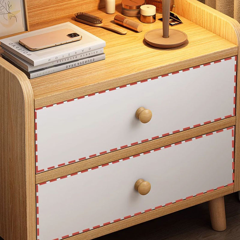 Modern Minimalist Medium-Density Fiberboard Solid Wood Rounded Rectangle Nightstand With 1/2 Drawers For Bedroom
