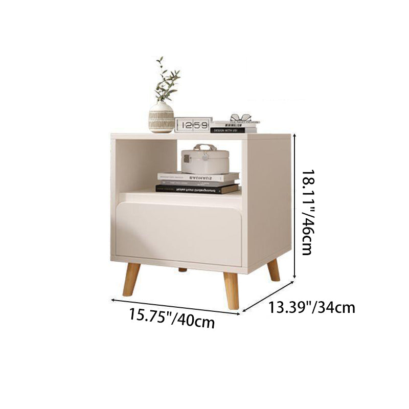 Modern Minimalist Medium-Density Fiberboard Solid Wood Cylinder Square Nightstand With 1/2/3 Drawers For Bedroom