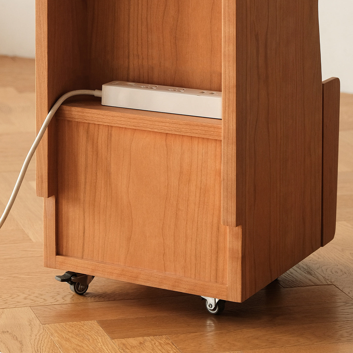 Traditional Japanese Cherry Wood Glass Wave Shape Nightstand 2-Tier For Bedroom