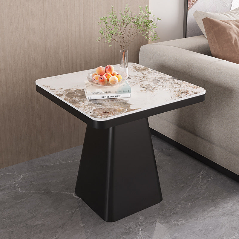 Modern Minimalist Sintered Stone Carbon Steel Square End Table 1-Tier For Bedroom & Living Room