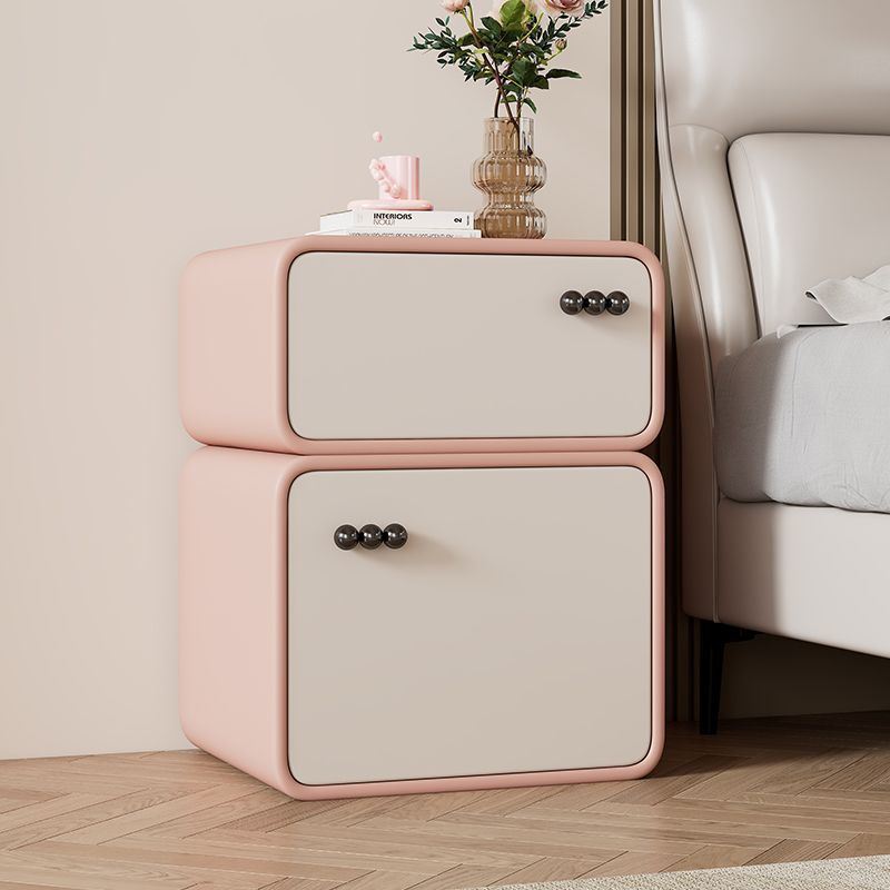 Modern Luxury Faux Leather Solid Wood Rounded Nightstand With 2 Drawers For Bedroom