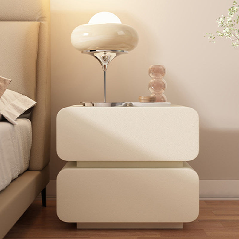 Modern Minimalist Solid Wood Faux Leather Metal Rounded Nightstand With 2 Drawers For Bedroom