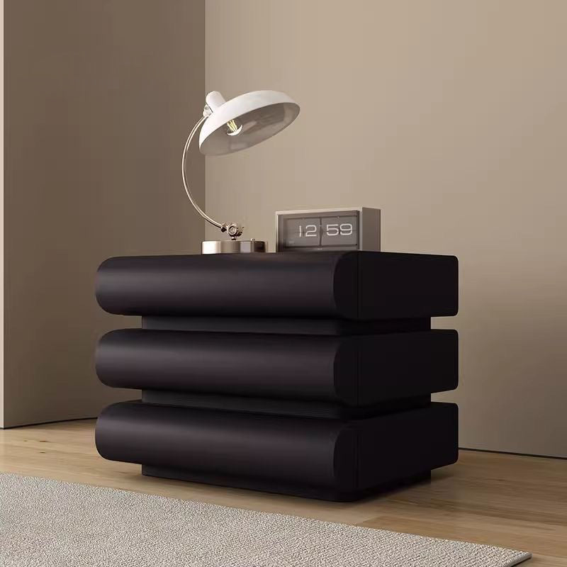 Contemporary Creative Faux Leather Solid Wood Metal Semi-Round Square Nightstand With 3 Drawers For Bedroom