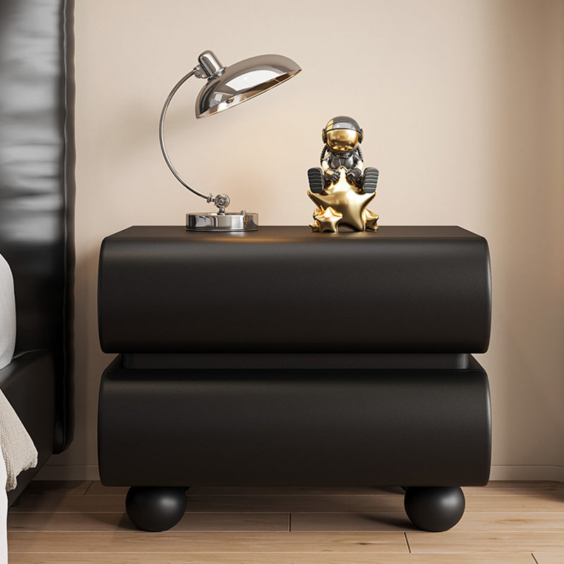 Modern Luxury Faux Leather Solid Wood Square Nightstand With 2 Drawers For Bedroom