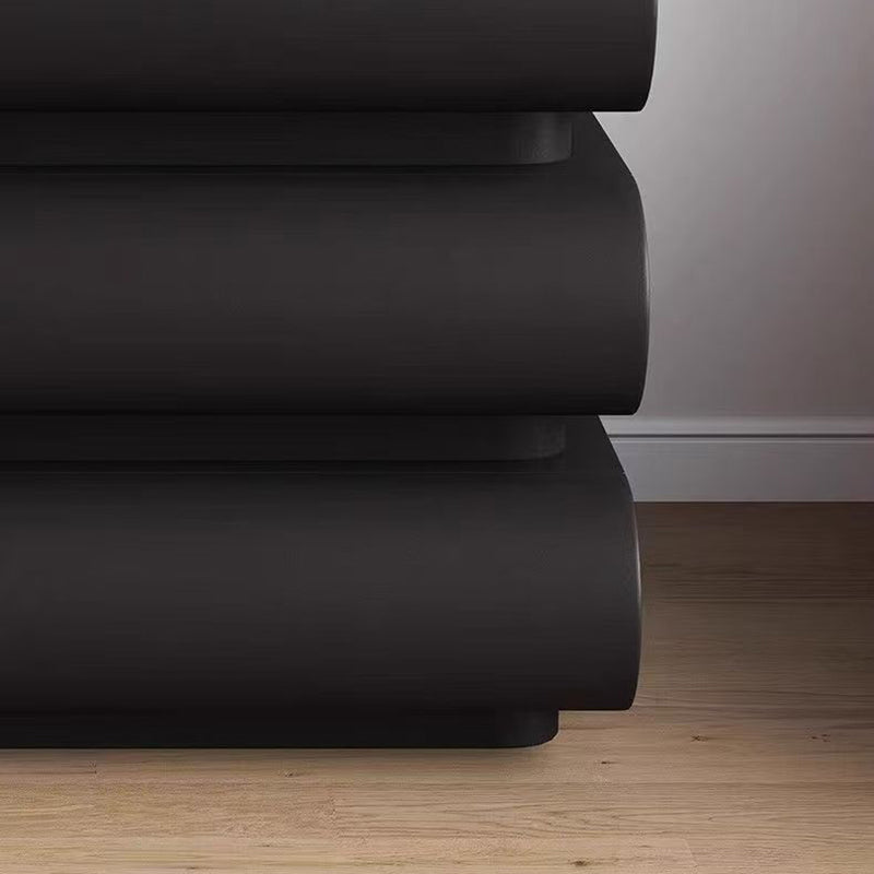 Modern Luxury Faux Leather Solid Wood Metal Curved Nightstand With 3 Drawers For Bedroom