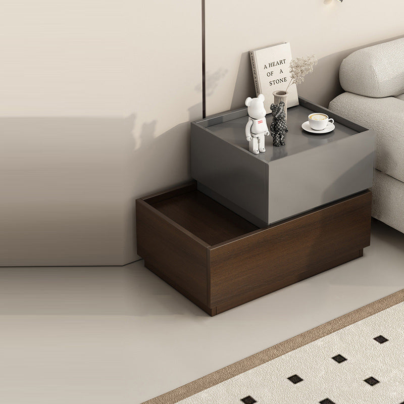 Contemporary Creative Engineered Wood Metal Rectangular Modular Nightstand 1/2-Drawer For Bedroom